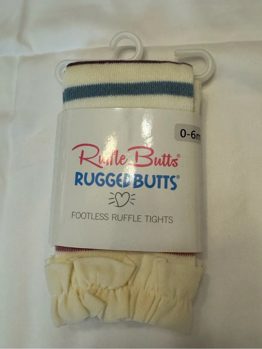 RuffleButts Footless Ruffle Tights - Cream with Muted Rainbow Stripes (0-6M)